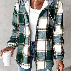 Multicolor Casual Women's Plaid Hooded Jacket